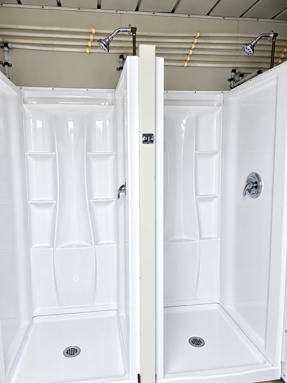 Temporary shower container rental interior for a facility renovation