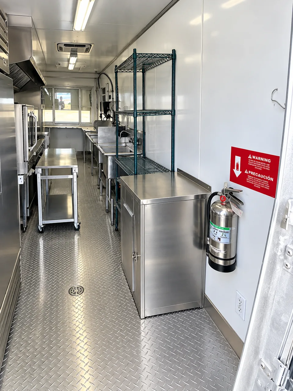 Interior of a 24 ft mobile commercial kitchen trailer rental