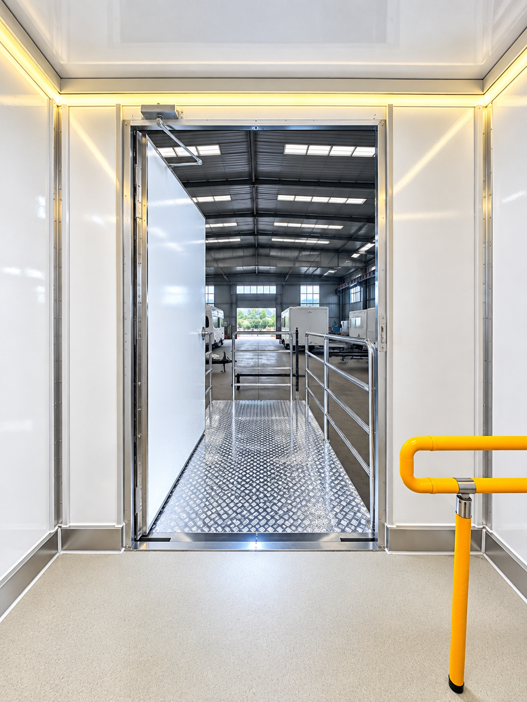 Interior reference from the client-supplied 8-stall plus 1 ADA shower and restroom combination trailer folder
